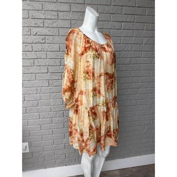 H&M Women peach Green Hydrangea Print Floral Ballon Sleeve Dress Size M - Picture 6 of 14